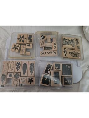 Stampin' Up! Wood Mounted Rubber Stamp Set Lot of 5 / Vintage